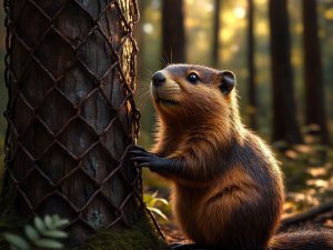 Защита деревьев от бобров с помощью сетки рабица